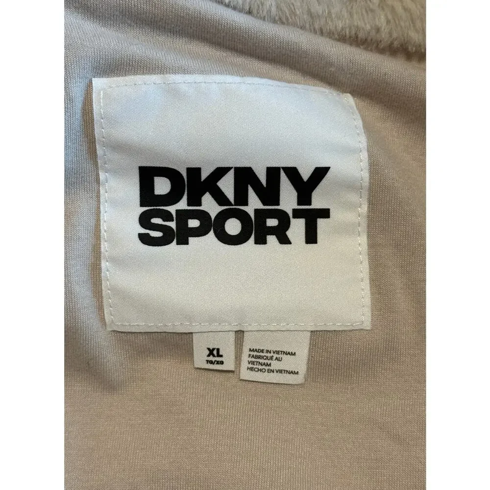 DKNY Sport Faux Fur Cream Hooded Bomber Jacket - Size XL
